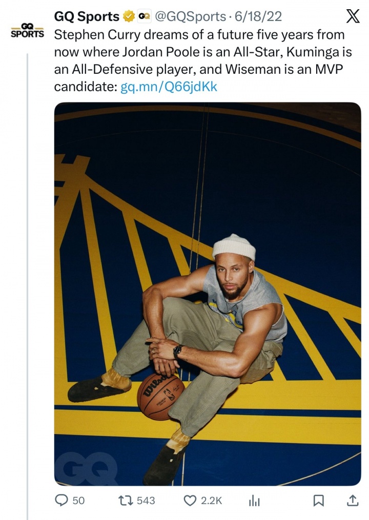 开云-全都让他失望！库里22年展望：普尔全明星 库明加防阵 怀斯曼MVP